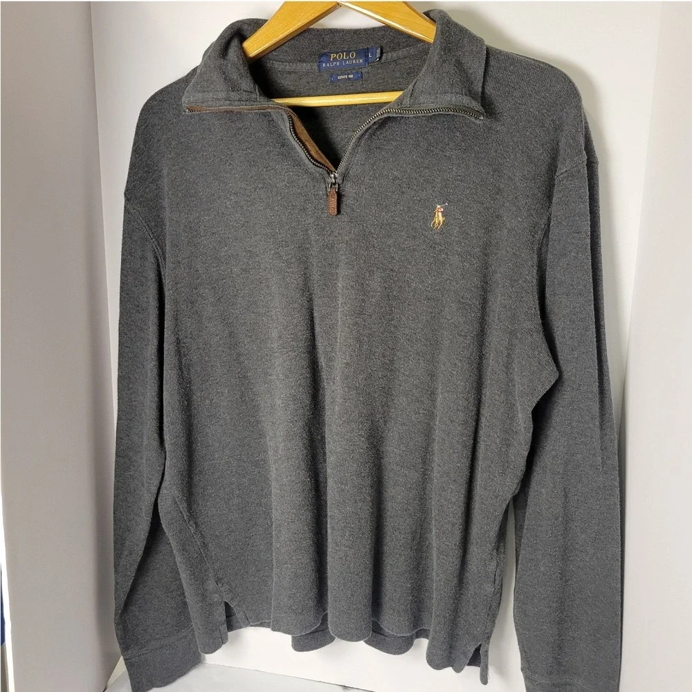 Polo Ralph Lauren Mens Estate Rib Quarter Zip Pullover Sweater Grey Large